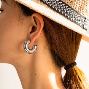 ARETES CHUNKY PLATEADOS - CRAB.MX